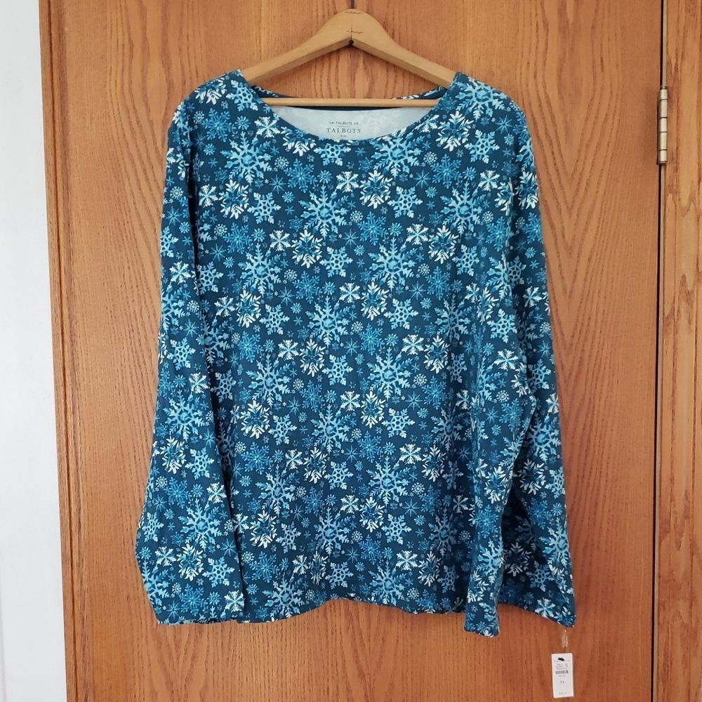 NWT Talbots Blue Snowflake Print Top Sz 3X